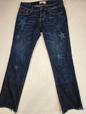Cabi Slim Boyfriend Star Print Jeans  Size 2  Raw Hem Patriotic